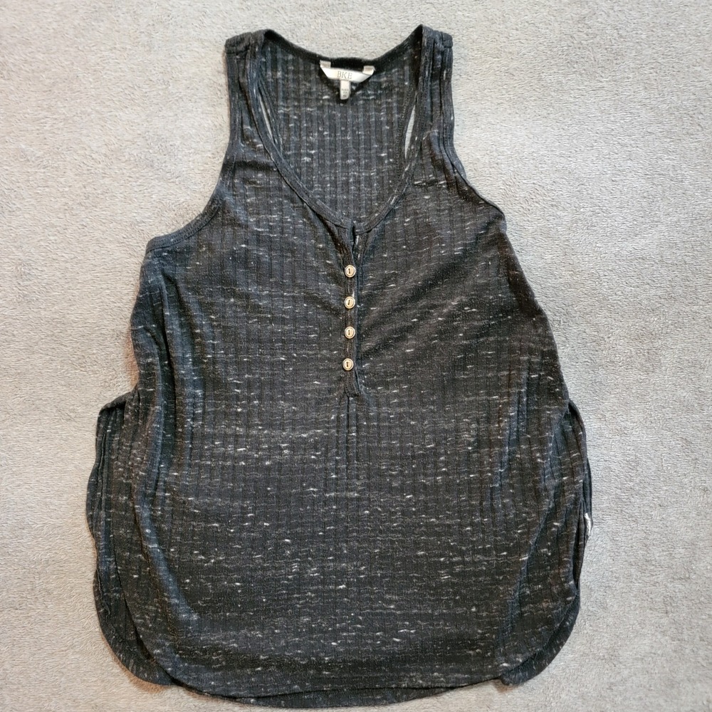 BKE Women's Made In‎ USA V Neck Heathered Waffle Knit Henley Tank Top Size Small